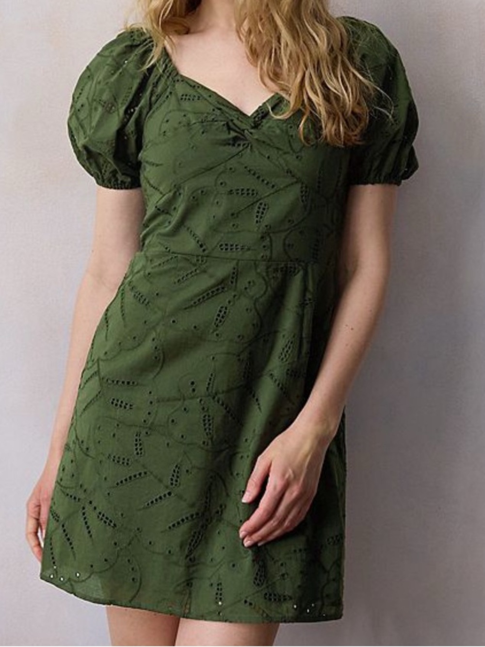 LC Lauren Conrad Eyelet Lace Mini Dress, Dark Green, Size M.